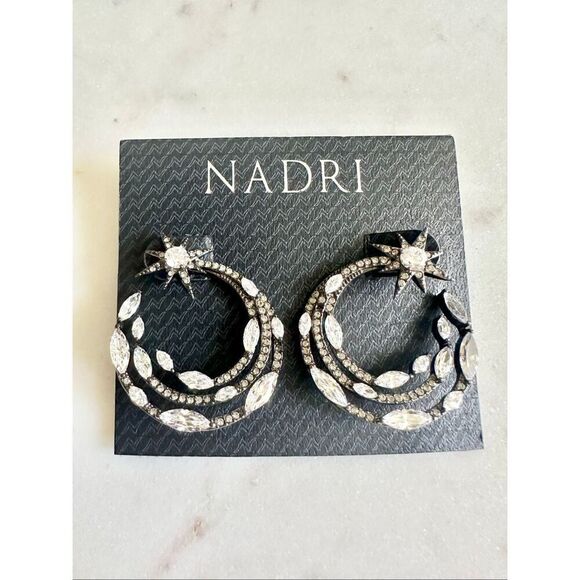Nadri cubic zirconia gunmetal shooting star statement earrings - Picture 2 of 4